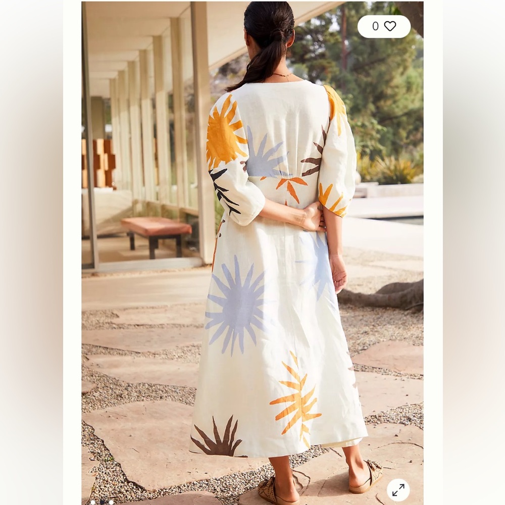 NWOT Anthropologie Cala de La Cruz Nane Linen Midi Resort Dress Sleeve M $700 - Picture 2 of 10